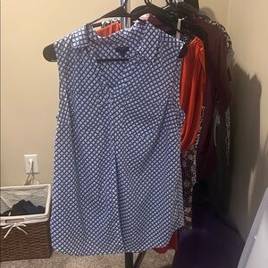 Talbots Blue and White Geometric Top